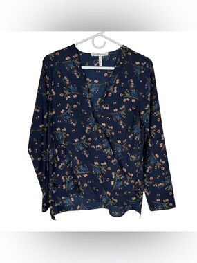 BCBGeneration Navy Floral Wrap Blouse Top, Size S